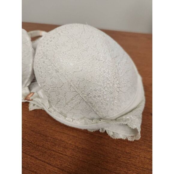 PINK 36DD white with silver shimmer, date push-up lace racerback bra - Picture 2 of 7